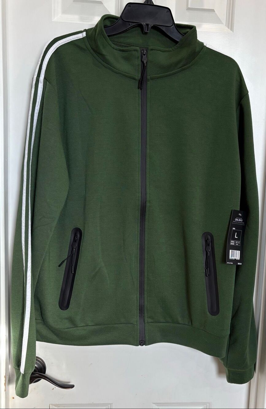GALAXY by HARVIC - NWT - M Sz L Full-Zip Tech Track Jacket in Olive Green